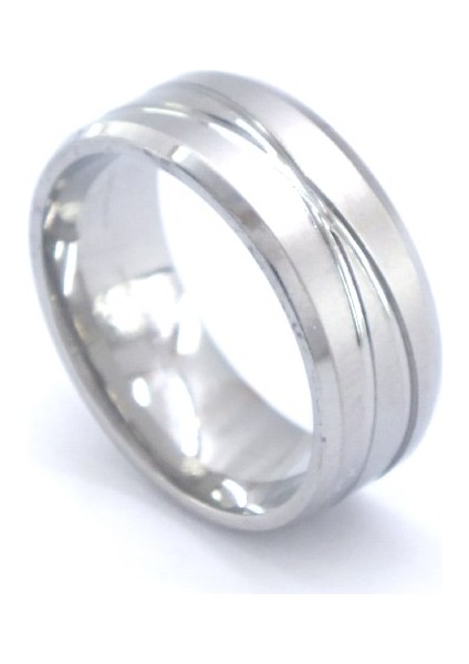 316L Çelik Çapraz Çizgili Lazerli Unisex Alyans Yüzük YZK-298