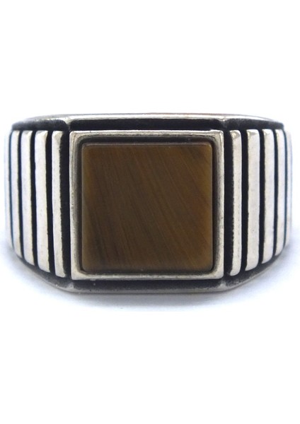 Kare Akik Taşlı 925 Ayar 9 gr Gümüş Erkek Yüzük GEY-112