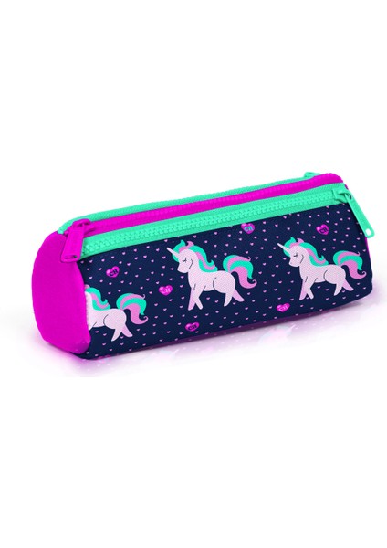 Kids Lacivert Pembe Unicorn Desenli Üç Bölmeli Kalem Çantası modelleri