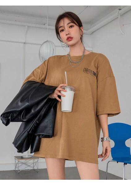 Kadın Oversize Limited Time Baskılı Tshirt modelleri