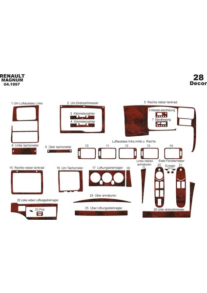 Meriç® Renault Magnum Ön Torpido Kaplama Maun 28 Parça 1997-2002