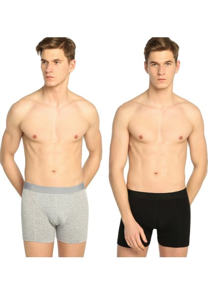 Erkek Elastan Likralı Boxer 6'lı Paket (3 Siyah - 3 Gri)