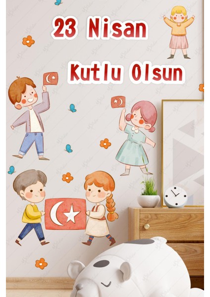 23 Nisan Sticker Seti, Çocuk Bayramı Okul Ev Süsleme Sticker Seti 56 Parça fiyatları