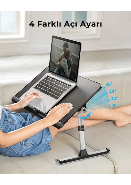 Saıjı Mini K7 Dizüstü Yatak Tepsi Masası, Kaymaz Pvc Deri ile Dizüstü Çalışma Masası Siyah
