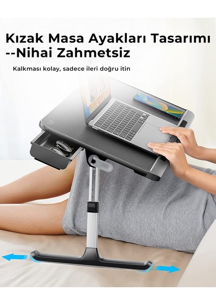 Saıjı Mini K7 Dizüstü Yatak Tepsi Masası, Kaymaz Pvc Deri ile Dizüstü Çalışma Masası Siyah