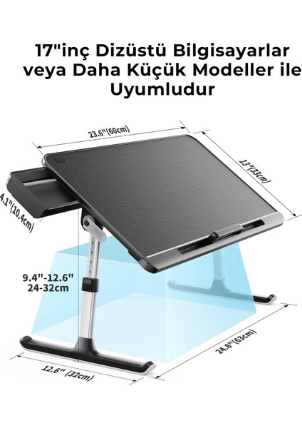Saıjı Mini K7 Dizüstü Yatak Tepsi Masası, Kaymaz Pvc Deri ile Dizüstü Çalışma Masası Siyah