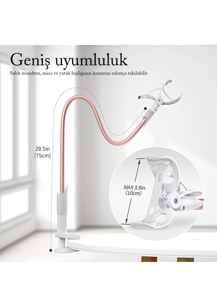 Bix Saıjı Ivy-85 Akrobat Esnek Telefon Tutucu Esnek Uzun Kollu Kelepçe Standı Beyaz