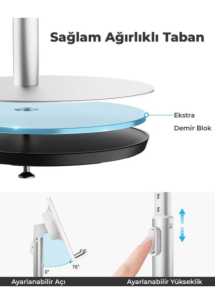 Bix Saıjı S1 Plus Masa Için Cep Telefonu & Tablet Standı, Ayarlanabilir Yükseklik Açısı, Iphone, Ipad, Samsung Vb. Tüm 4''-11''ekranlar Için Uyumludur.
