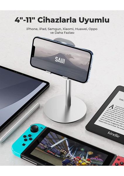 Bix Saıjı S1 Plus Masa Için Cep Telefonu & Tablet Standı, Ayarlanabilir Yükseklik Açısı, Iphone, Ipad, Samsung Vb. Tüm 4''-11''ekranlar Için Uyumludur.
