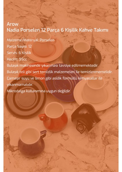 Nadia Porselen 12 Parça 6 Kişilik Kahve Takımı fiyatları