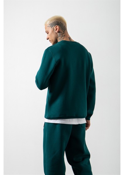 Regular Bisiklet Yaka Basic Sweatshirt Petrol Yeşili