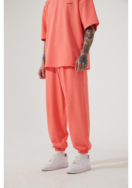 Oversıze Basıc Paça Lasiktli Jogger Eşofman Pembe