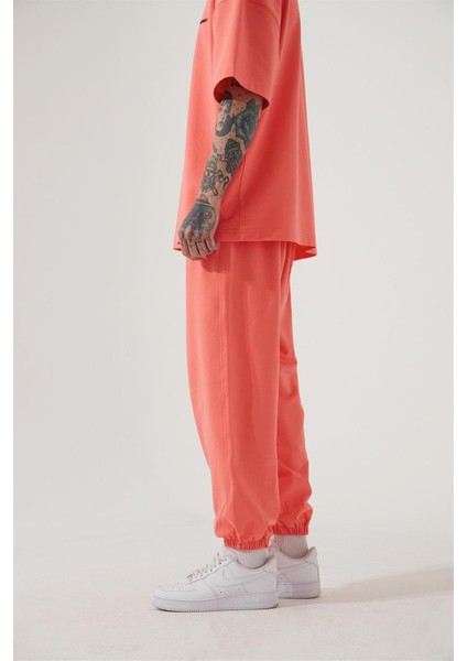 Oversıze Basıc Paça Lasiktli Jogger Eşofman Pembe