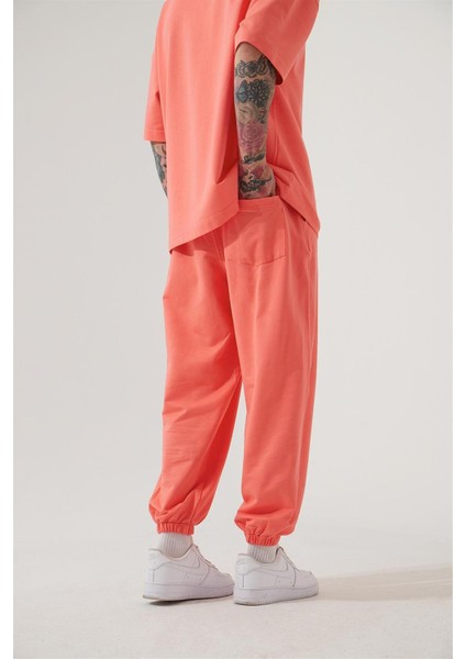 Oversıze Basıc Paça Lasiktli Jogger Eşofman Pembe