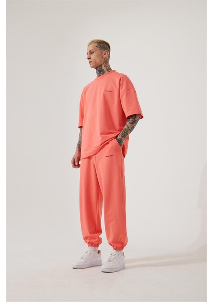 Oversıze Basıc Paça Lasiktli Jogger Eşofman Pembe