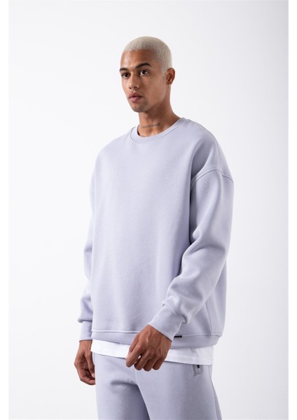 Oversize Bisiklet Yaka Basic Sweatshirt Ice Lila