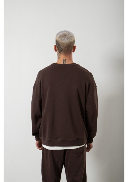 Oversize Şardonsuz Basic Sweatshirt Coffee