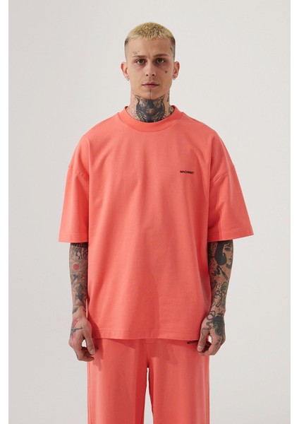 Oversıze Basıc Pamuklu T-Shırt Pembe