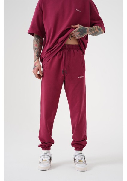 Relaxed Yıkamalı Luxury Basıc Jogger Eşofman Kırmızı
