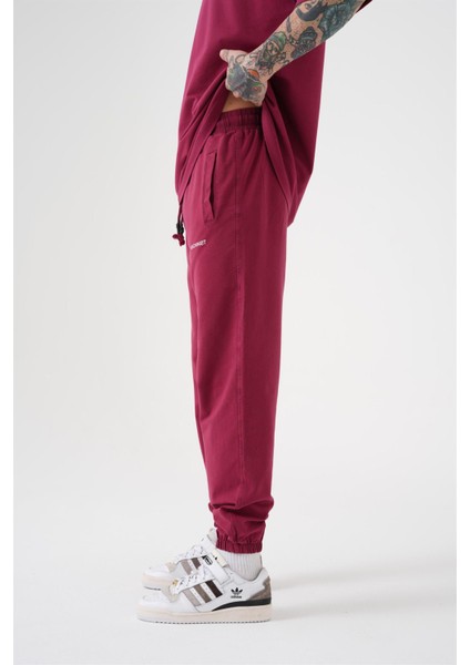 Relaxed Yıkamalı Luxury Basıc Jogger Eşofman Kırmızı