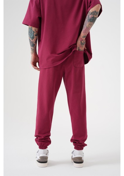 Relaxed Yıkamalı Luxury Basıc Jogger Eşofman Kırmızı
