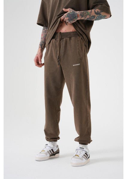 Relaxed Yıkamalı Luxury Basıc Jogger Eşofman Kahve
