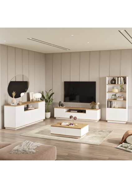 Future Tv Ünitesi Orta Sehpa Konsol Kitaplık 4'lü Set Çam-Beyaz FR19-AW