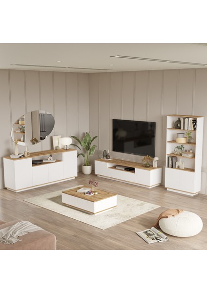 Future Tv Ünitesi Orta Sehpa Konsol Kitaplık 4'lü Set Çam-Beyaz FR19-AW fiyatları