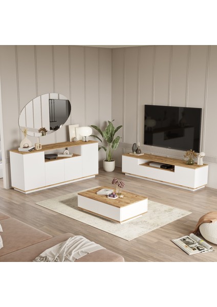 Future Tv Ünitesi Orta Sehpa Konsol 3'lü Set Çam-Beyaz FR18-AW