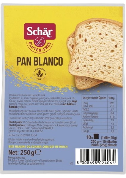 Glutensiz Pan Blanco 250 gr fiyatları