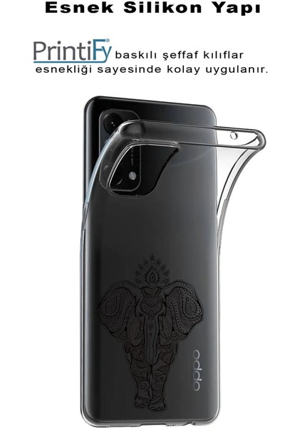 Apple iPhone 14 Pro Max Uyumlu Kapak Mandala Fil (Siyah) Tasarımlı Şeffaf Silikon Kılıf