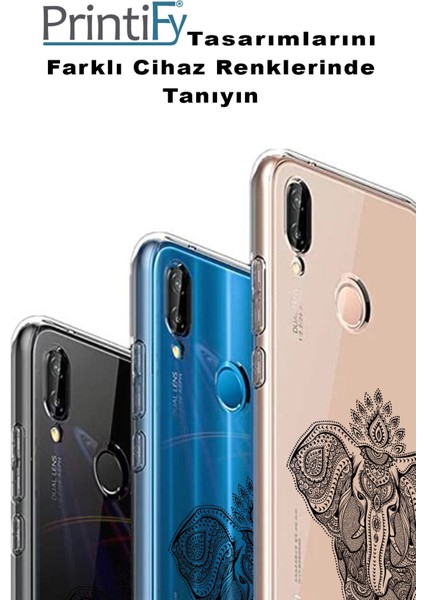 Apple iPhone 14 Pro Max Uyumlu Kapak Mandala Fil (Siyah) Tasarımlı Şeffaf Silikon Kılıf