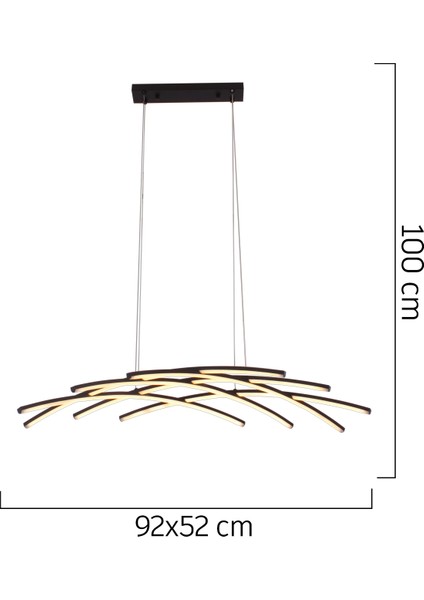 Brian Mat Siyah Boyalı 3000K 78 Watt Sarkıt Yemek Odası Salon Oturma Odası Ledli Avize