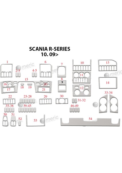 Meriç® Scania R Ön Torpido Kaplama Maun 54 Parça 2009-›