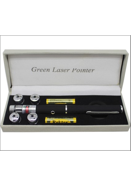 YL-301 Yeşil Lazer Pointer 100 Mw 10 Km Etkili Kalem Lazer (5 Başlıklı)