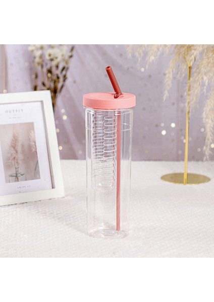 700ML Saman Kupası Şeffaf Limon Suyu Filtresi Sevimli Kız Içme Suyu Şişesi (Yurt Dışından)