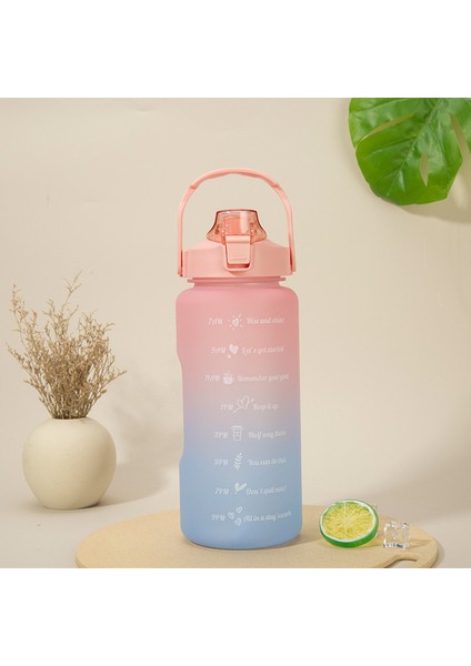 2 Litre Kapasiteli Su Şişesi, Renkli El Destekli Aksesuarlarla Saman Gradyanlı Büyük Plastik Bardakları Işaretleme Zaman Getirin (Yurt Dışından)