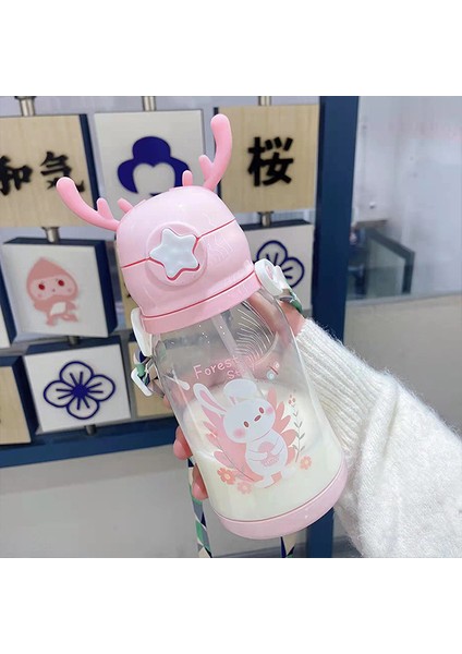 600ML Çizgi Film Boynuz Çocukları Su Sippy Fincan Çocuklar Su Içme Şişe Okul Açık Plastik Bebek (Yurt Dışından)