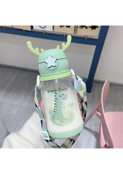 600ML Çizgi Film Boynuz Çocukları Su Sippy Fincan Çocuklar Su Içme Şişe Okul Açık Plastik Bebek (Yurt Dışından)