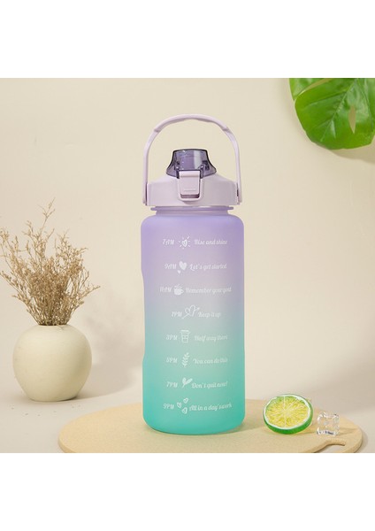2 Litre Kapasiteli Su Şişesi, Renkli El Destekli Aksesuarlarla Saman Gradyanlı Büyük Plastik Bardakları Işaretleme Zaman Getirin (Yurt Dışından)