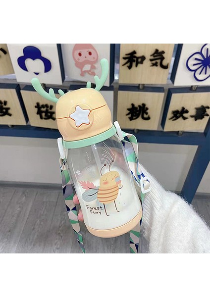 600ML Çizgi Film Boynuz Çocukları Su Sippy Fincan Çocuklar Su Içme Şişe Okul Açık Plastik Bebek (Yurt Dışından)