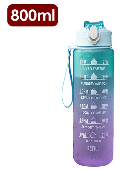 800ML Arge Kapasite Su Şişesi Su Şişesi Tutma Kapak Zaman Ölçeği Hatırlatıcı Buzlu Kupa Açık Hava Spor Fitness Içme Şişeleri (Yurt Dışından)
