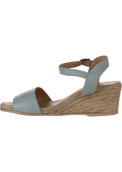 Turkuaz Deri Kadın Dolgu Topuklu Espadril Sandalet 01WS10304 fırsatları