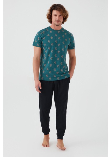2504 Palm Tree Erkek Kısa Kol Pijama Takım