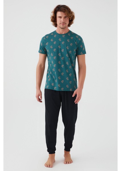 2504 Palm Tree Erkek Kısa Kol Pijama Takım