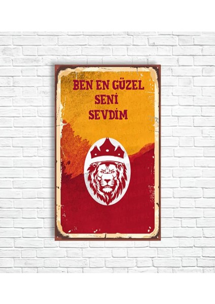 Sevgi Anlaşmak Değildir Nedensizde Sevilir Sarı Kırmızı Retro Ahşap Poster