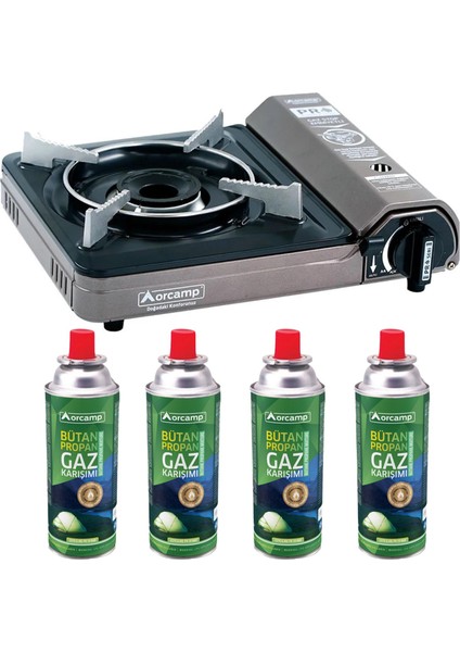 Kamp Ocak Gaz Stop Emniyetli CK-505 Gri ve 4 Adet 227 Kartuş Gkh