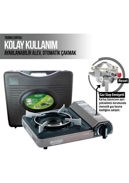 Kamp Ocak Gaz Stop Emniyetli CK-505 Gri ve 4 Adet 227 Kartuş Gkh
