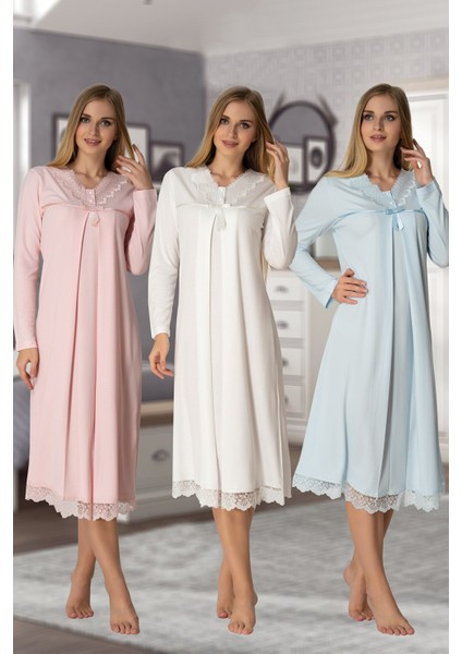 4033 Eteği Dantelli Lohusa Gecelik Takımı