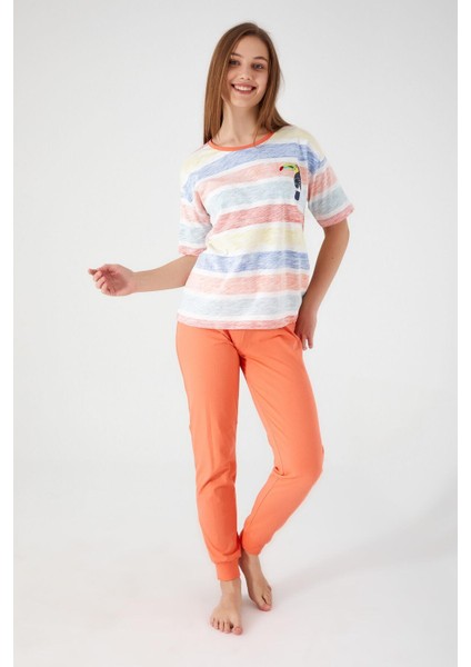 3097 Sloping Krem Kadın Kısa Kol Pijama Takım fırsatları